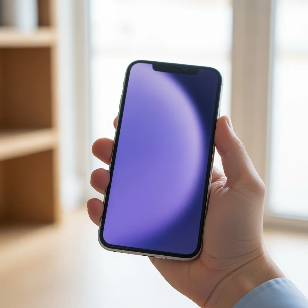 Hand hält Smartphone mit verschwommenem leuchtendem Bildschirm neben Kalender